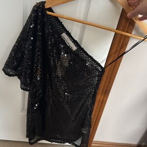 Sequin black one shoulder top - New with tags! Large
